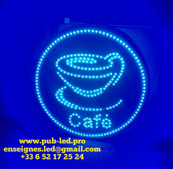 ENSEIGNE LED RONDE 60CM CAFÉ AVEC TÉLÉCOMMANDE