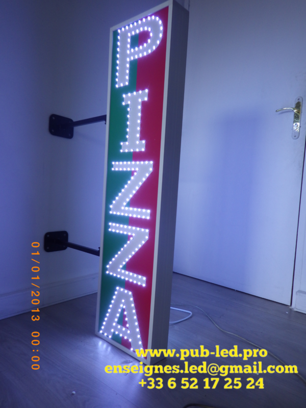 PANNEAU LUMINEUX LED RECTO-VERSO PIZZA POUR EXTÉRIEUR 130X33cm